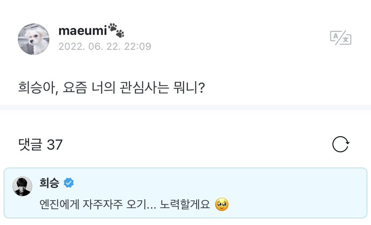 ENHYPENPeru's tweet photo. @ENHYPEN_members ❪ WEVERSE ❙ 220622 ❫ @ENHYPEN_members

Respuesta de #HEESEUNG #희승
👤: HEESEUNG ,¿Cuál a sido tu interés en estos días?
🐹: Ver ENGENE con más frecuencia ... lo intentaré 🥺

#ENHYPEN #엔하이픈
© ENHYPENPeru🐨 https://t.co/BKnunQuH6z