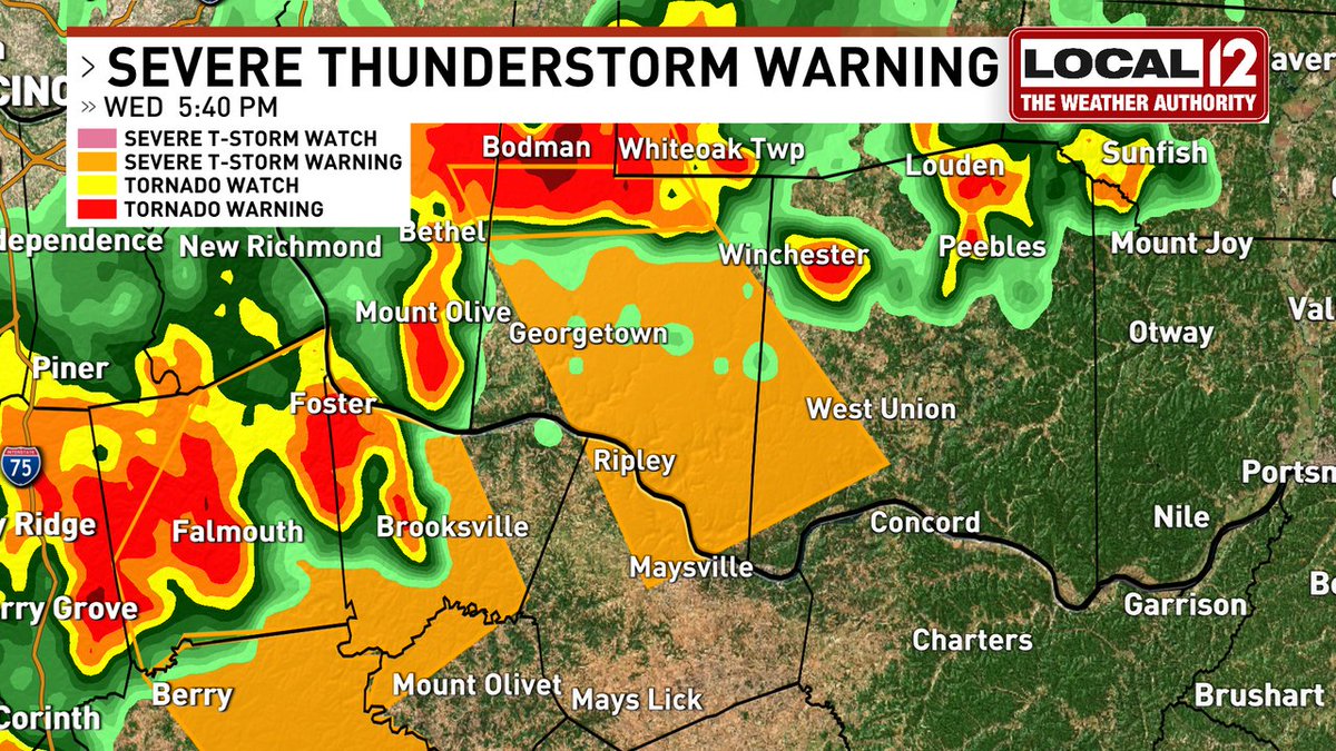 A Severe Thunderstorm WARNING has been issued for Brown, Mason, Adams, Clermont until 6/22 6:30PM. Seek shelter indoors away from windows. Visit local12.com for updated radar and to download The Weather Authority App.