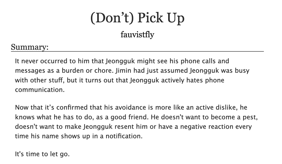 fauvistfly's tweet photo. I posted a #jikookau today! 
(Don’t) Pick Up 
Rating: E
3/3 chapters posted, 9k

Tags:
Angst with a happy ending
Friends to lovers
Mutual pining
Alternate Universe - College
Handjobs

https://t.co/wrkdIHyaxr

#jikookff https://t.co/neT0aE0RVW