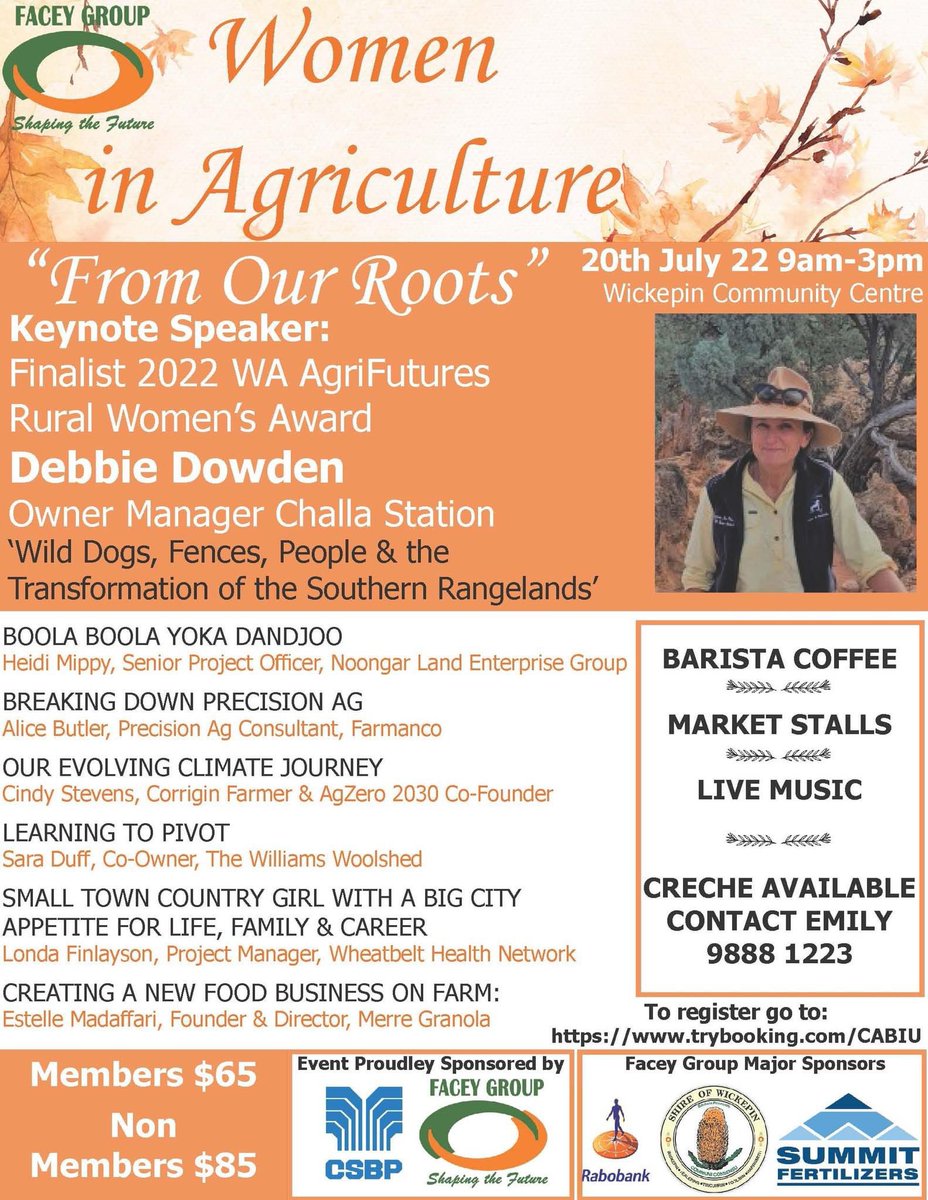 alycemlang's tweet photo. Book now to secure your spot for @FaceyGroup Women in Agriculture Day - Wednesday 20th July in Wickepin. Always a fun &amp; informative day with a great line up of speakers. https://t.co/wyKHV1I7jJ