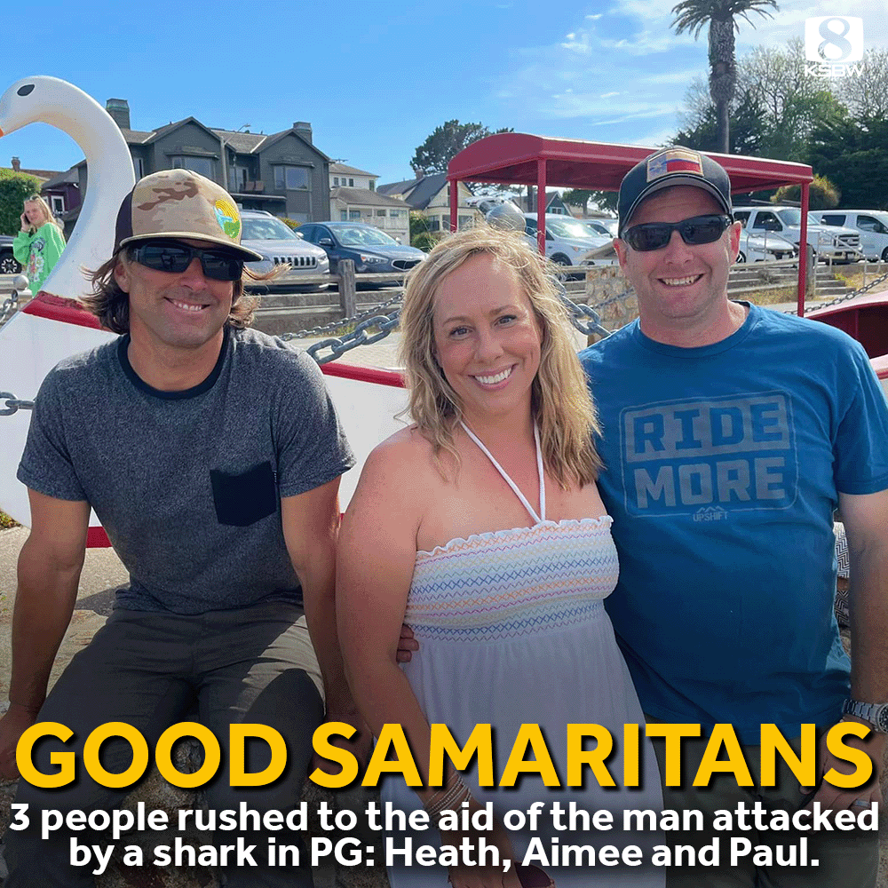 HEROES | Three people rushed to help when a Central Coast man was attacked by a shark near Lovers Point. From left Heath Braddock a surfer from Moss Landing, Aimee Johns a nurse from Folsom &amp; her husband Paul Bandy a Sacramento cop.