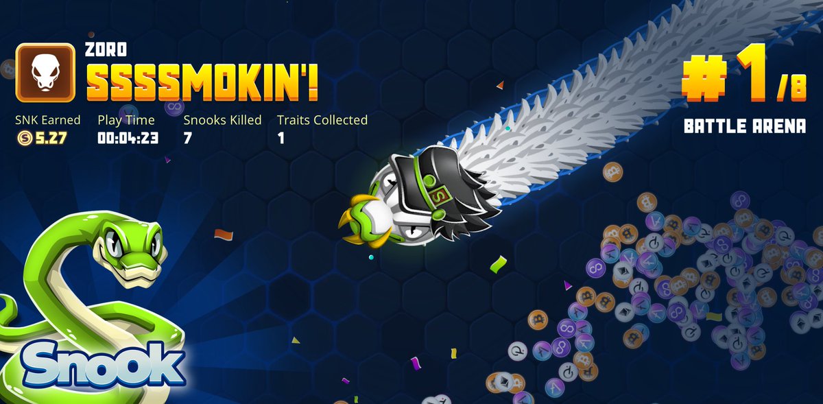 Draken_2003's tweet photo. My legendary snook just killed 7 snooks and ranked #1 in Battle Arena mode! @Playsnook_com and challenge me if you dare. See you on the map! #Snook #SNK #P2E #NFTGaming https://t.co/MSx4d4waVk