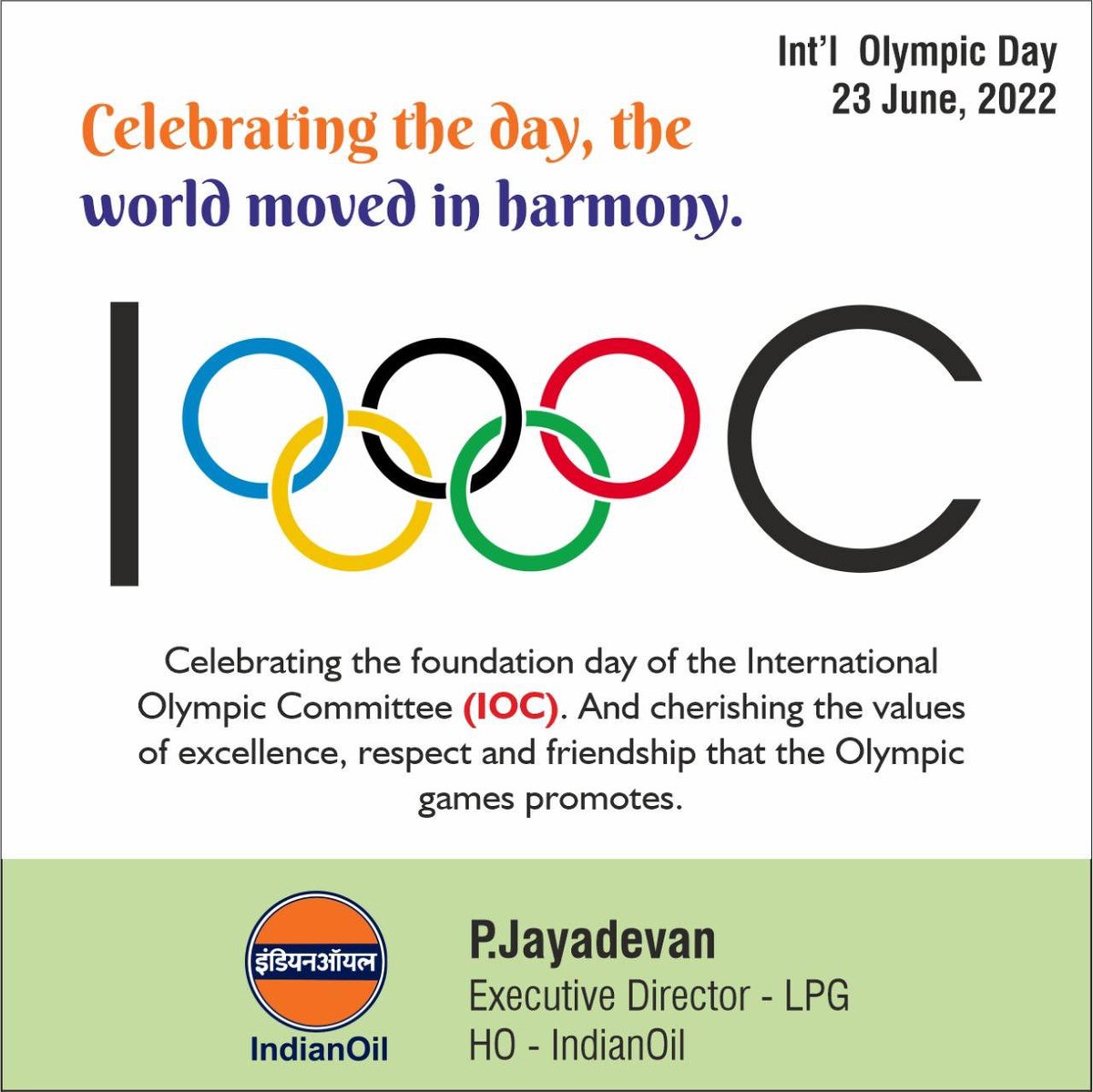 Celebrating the day, the world moved in harmony #InternationalOlympicDay and cherishing the values of excellence, respect, friendship that the Olympic Games promote