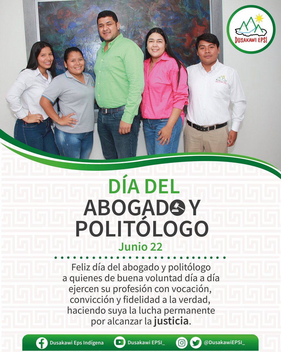 DusakawiEpsi_'s tweet photo. Hoy 22 de Junio se conmemora el Día del Abogado y Politólogo👩‍⚖️👨‍⚖️, aprovechamos y queremos dar gracias a todos los abogados y politólogo quienes siempre buscan el camino de la verdad y de la justicia ⚖️⛰👏🏽 https://t.co/HntVnDpetd