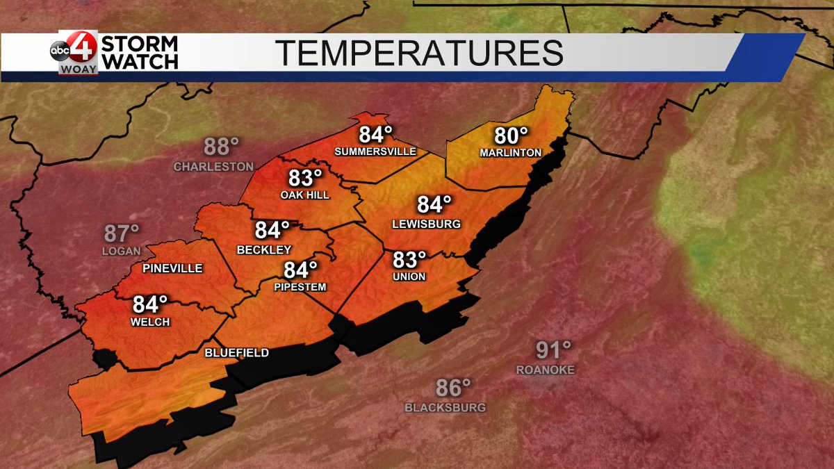 WOAYStormWatch's tweet photo. Good Evening! It is 7pm and here is a look at temperatures across the area. #wvwx #vawx #woay https://t.co/MS1bH7tpvr