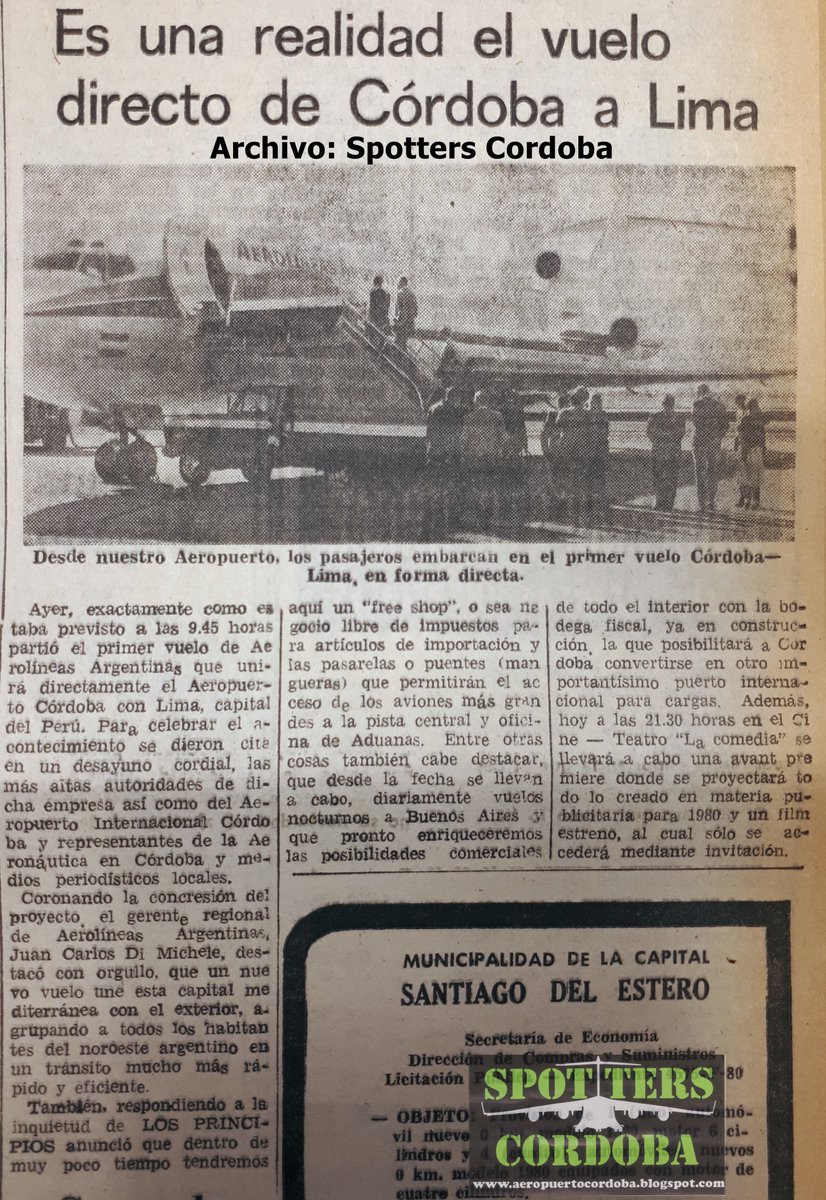 SpottersCordoba's tweet photo. Retro COR: El 15ABR80, Aerolíneas Argentinas inauguraba su nueva ruta Córdoba - Lima, con una frecuencia semanal, y en los por entonces modernos Boeing 727. Años después, la ruta fue tomada por otras compañías aéreas. https://t.co/X5KHPUFXdL
