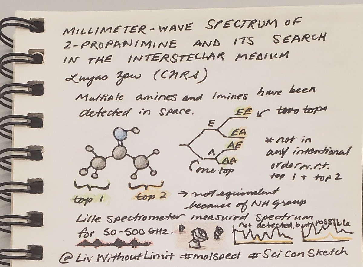 LivWithoutLimit's tweet photo. Luyao Zou (@CNRS) presented the millimeterwave spectrum of 2-propanimine. It hasn't been detected in space yet, but hints of it may have been found with @almaobs. Future searches are now possible!
#molspect #SciConSketch https://t.co/JNNRpL69kZ