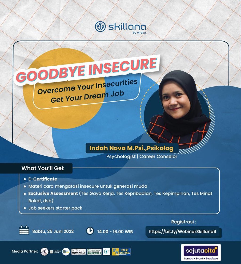 Skillanaid's tweet photo. Pernah ngalamin minder pas mau masuk ruang wawancara HRD?
Pernah ngalamin cemas pas lagi tes psikologi bareng kandidat lain di ruangan besar?
Hati2! Jangan jangan kamu terkena gejala insecure loh..
Yuk cari tahu tentang insecurity bersama Psikolog Kak Indah Nova https://t.co/OInALMJ4aZ