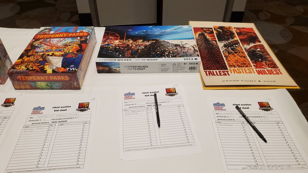 aceonlineorg's tweet photo. So many auction items (supporting our Preservation efforts) at the #CoasterCon 44 Banquet.  #RideWithACE #RollerCoasterMonth #PreservationCounts https://t.co/xnWpMi7FzC