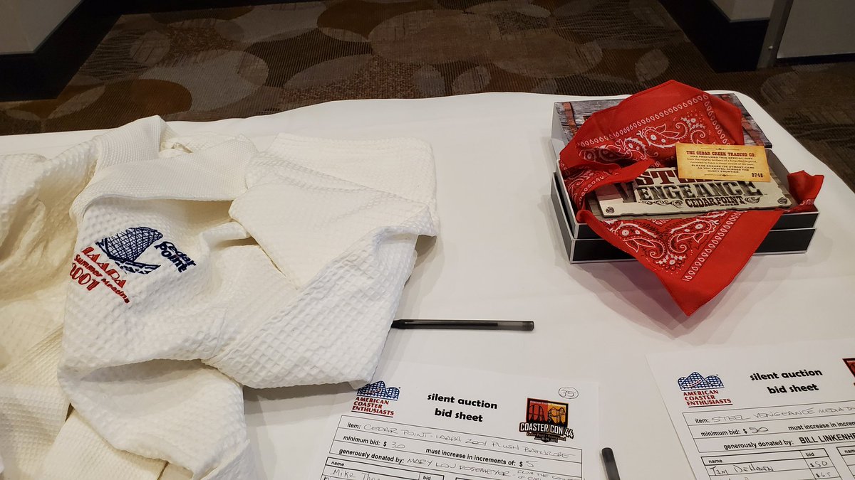 aceonlineorg's tweet photo. Tip of the iceberg when it comes to the many auction items (supporting our Preservation efforts) at the #CoasterCon 44 Banquet.  #RideWithACE #RollerCoasterMonth #PreservationCounts https://t.co/u2hHQm185J