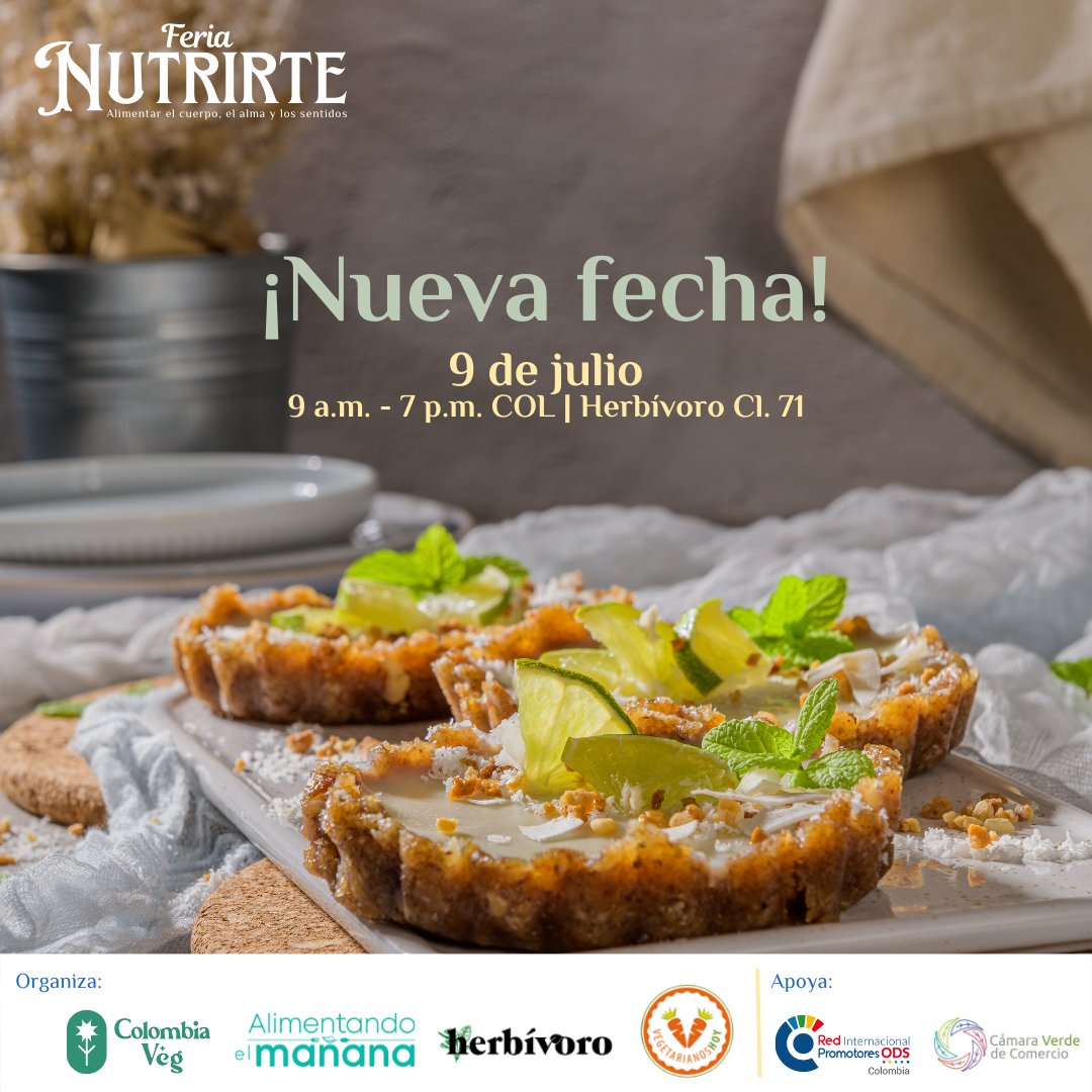 #FeriaNutrirte tiene nueva fecha confirmada: ¡nos vemos el 9 de julio! 🎉

Para nutrir el cuerpo, el alma y los sentidos nos reunimos en torno a formas de existir empáticas con todas las formas de vida🐣🐝🐓🐇🦐🐖

Tendremos jornada de 9am-7pm
¡Tendremos actividades increíbles!🔅