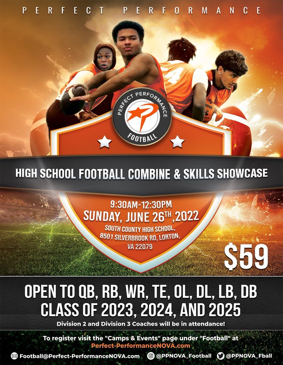 D1, D2, and D3 coaches will be recruiting at our Combine &amp; Skills Showcase on Sunday! Visit the link below to view the full list of colleges and register! 

Registration closes Friday, June 24th at 12pm!

perfect-performancenova.leagueapps.com/camps/3116596-…