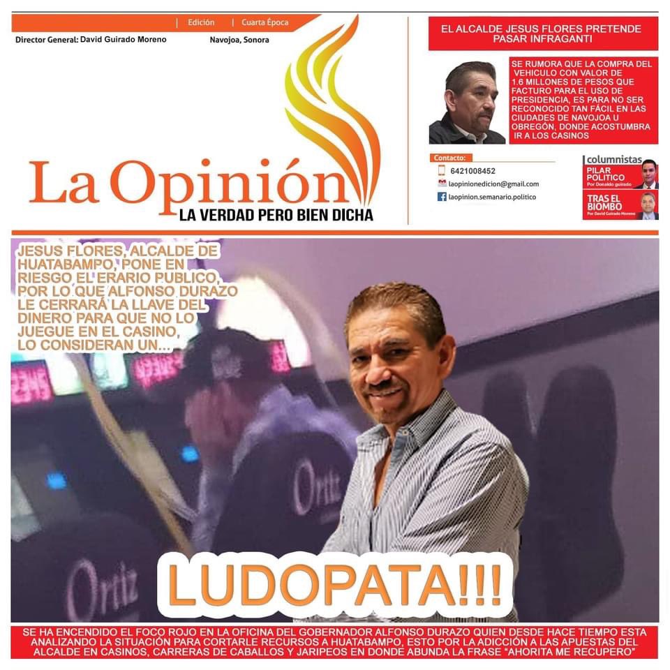En riesgo las finanzas de #Huatabampo, el alcalde Jesus Flores, padece severa #ludopatia, es inflatable en casinos, carreras de caballos, jaripeos y pelea de gallos. <a href="/AlfonsoDurazo/">Alfonso Durazo</a> <a href="/jdavidmendozar/">David Mendoza</a>
