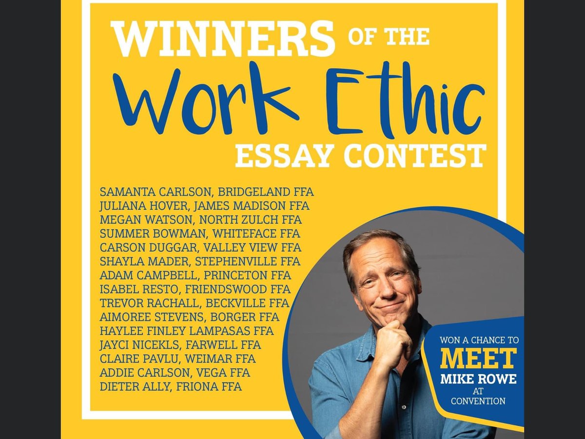 Congratulations to Haylee Finley, Lampasas FFA Vice President! Mike Rowe of Dirty Jobs will be speaking at the Texas FFA Convention, and Haylee, with her superior writing skills,  wrote an essay on  work ethic and won the opportunity to meet him!@LampasasHS
