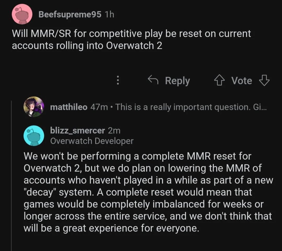 Daniel Fenner on X: “No mmr reset in overwatch 2 😔 Some form of