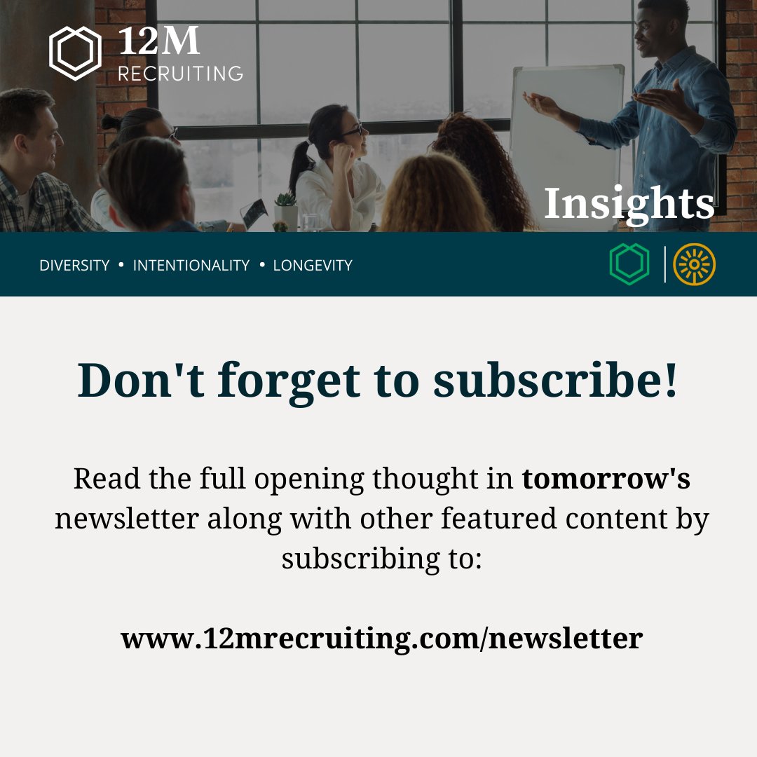 Our Communications Specialist, Leyla, shares her opening thoughts about candidate anniversaries in this week’s newsletter. Don’t miss out on tomorrow’s insightful content!

12mrecruiting.com/newsletter