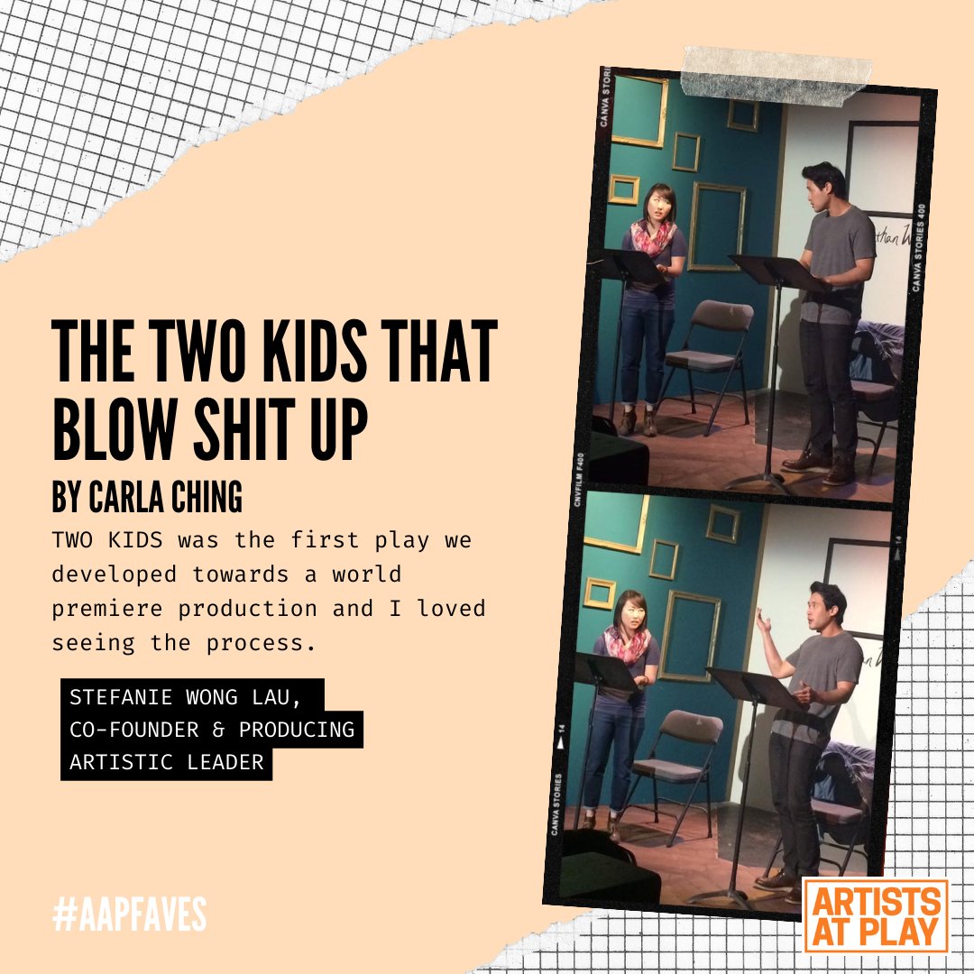 AAPlay's tweet photo. #AAPFaves | THE TWO KIDS THAT BLOW SHIT UP by Carla Ching, dir. Snehal Desai, feat. Julia Cho &amp; Raymond Lee

"TWO KIDS was the first play we developed towards a world premiere production and I loved seeing the process." @MsStefanieL #AAPReadings #LAthtr #worldpremiere https://t.co/FqQfbCz8lb