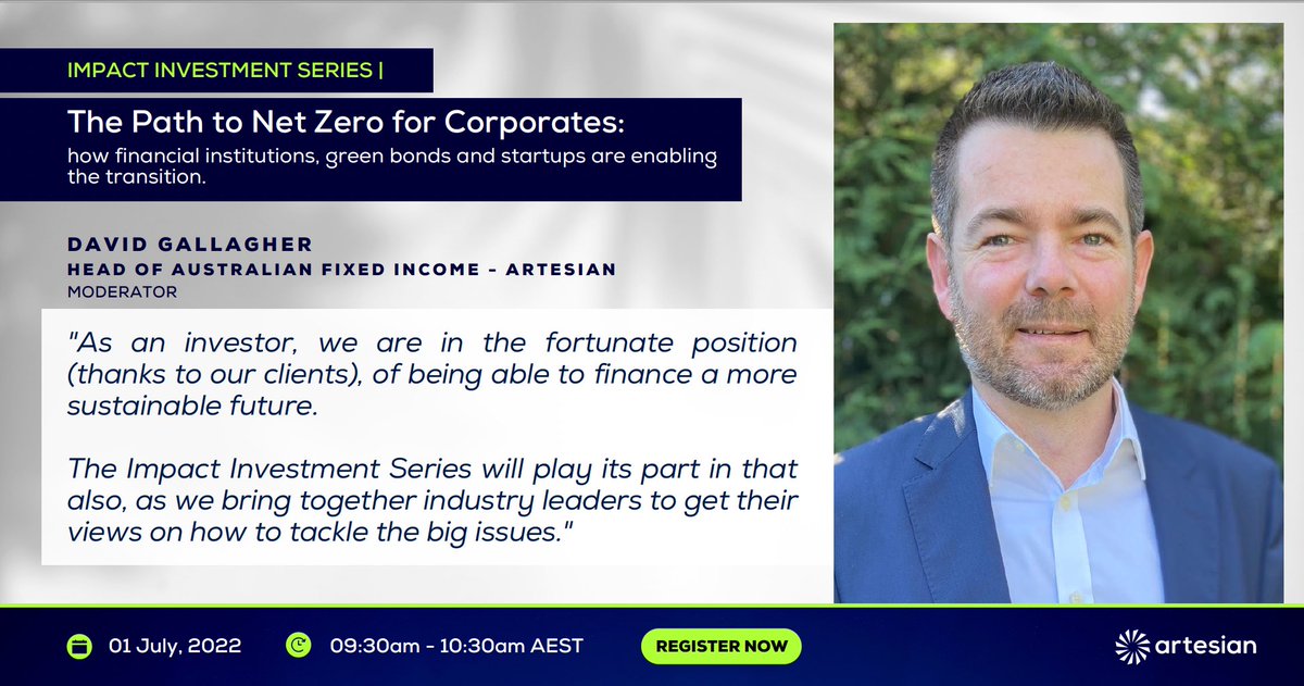 Artesian Impact (@impactartesian) on Twitter photo Our Head of Australian Fixed Income David Gallagher will interview <a href="/woolworths/">Woolworths</a>, <a href="/CEFCAus/">CEFC</a> & <a href="/5B_Tech/">5B</a> on the path to #NetZero for Corporates: how financial institutions, green bonds & startups are enabling the transition. Register here: lnkd.in/gZA599Qi <a href="/artesiancb/">Artesian Fixed Income</a> Our Head of Australian Fixed Income David Gallagher will interview <a href="/woolworths/">Woolworths</a>, <a href="/CEFCAus/">CEFC</a> & <a href="/5B_Tech/">5B</a> on the path to #NetZero for Corporates: how financial institutions, green bonds & startups are enabling the transition. Register here: lnkd.in/gZA599Qi <a href="/artesiancb/">Artesian Fixed Income</a>