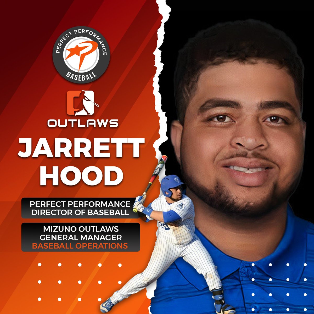 Please join us in welcoming our new Mizuno Outlaws General Manager - Baseball Operations &amp; Director of Baseball, Jarrett Hood!

He has great experience both playing and coaching at the college level! We are excited to have Jarrett join us in developing players for the next level!