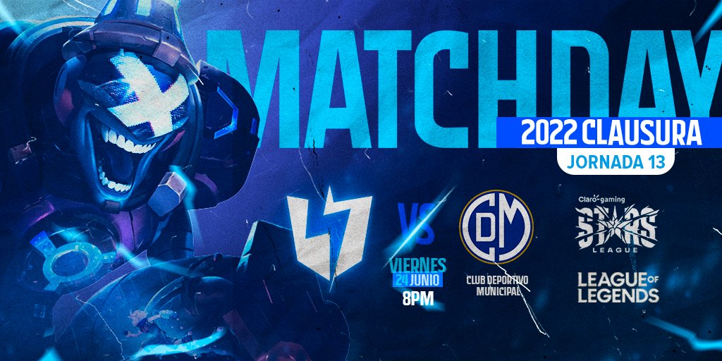 Hoy Jugamos la jornada 13 y vamos por los playoffs !! ⚡️ en la fase 2 de la <a href="/LVPperu/">LVP PERÚ</a>
🆚 Club Deportivo Municipal
⚡ 8PM⚡
🟪👾 twitch.tv/lvpperu
🟥🎥 youtube.com/c/LVPlas/
🟩🐉 trovo.live/LVPperu
#GoINS⚡
#ClaroGamingStarsLeague 2022 🏆⭐️
 #LOL