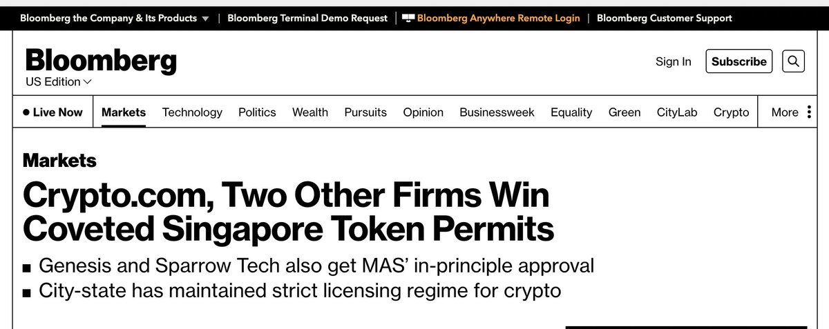 Notabene extends a warm congratulations to our customer, <a href="/cryptocom/">Crypto.com</a> for receiving an in-principal digital token payment license from <a href="/MAS_sg/">MAS</a>!🚀 

This approval clears the path for the exchange to operate services in the country.

Learn more below.

bloom.bg/39NQpKD