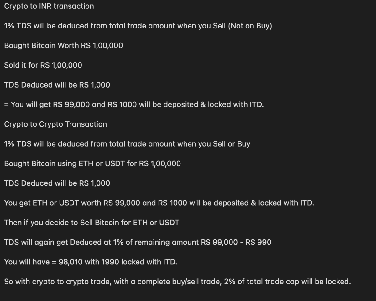 Tried to Decode TDS as per new guidelines. Explained tx for Crypto to INR &  Crypto to Crypto Below