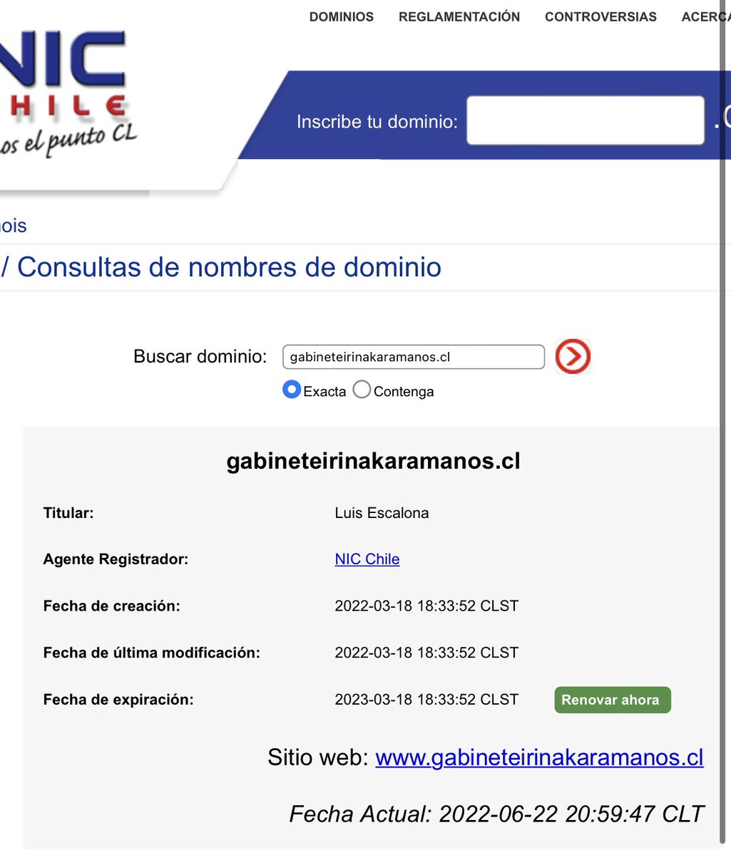 barbarabricenok's tweet photo. @biobio El “error administrativo” hasta inscribió el sitio web https://t.co/zaQDz2KpJS en NIC Chile el 18 de marzo (lo tuve que chequear porque no lo creí cuando lo vi dando vueltas por acá) https://t.co/EGHmgywCOD