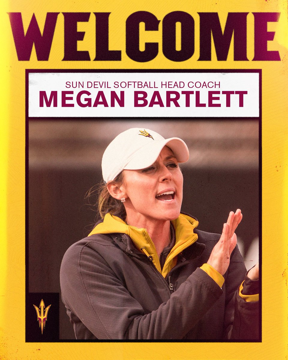 ASUSoftball's tweet image. We’ve found her. 😈

We’re excited to announce former Texas assistant coach Megan Bartlett as our new Head Coach! 🔱

Sun Devil Nation, join us in welcoming @coachcbartlett to Tempe and the Pac-12! 🤩

🔗 bit.ly/3ncC51w

#ForksUp /// #O2V