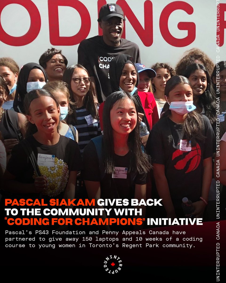SportRama1's tweet photo. #PascalSiakam, à travers son association PS43 Foundation et en partenariat avec #PennyAppealCanada, fait don de 150 laptops à des jeunes filles à Toronto, lors de l'événement de charité appelé #CodingForChampions.
Un champion sur et en dehors du parquet. https://t.co/zyLSdKJKRT