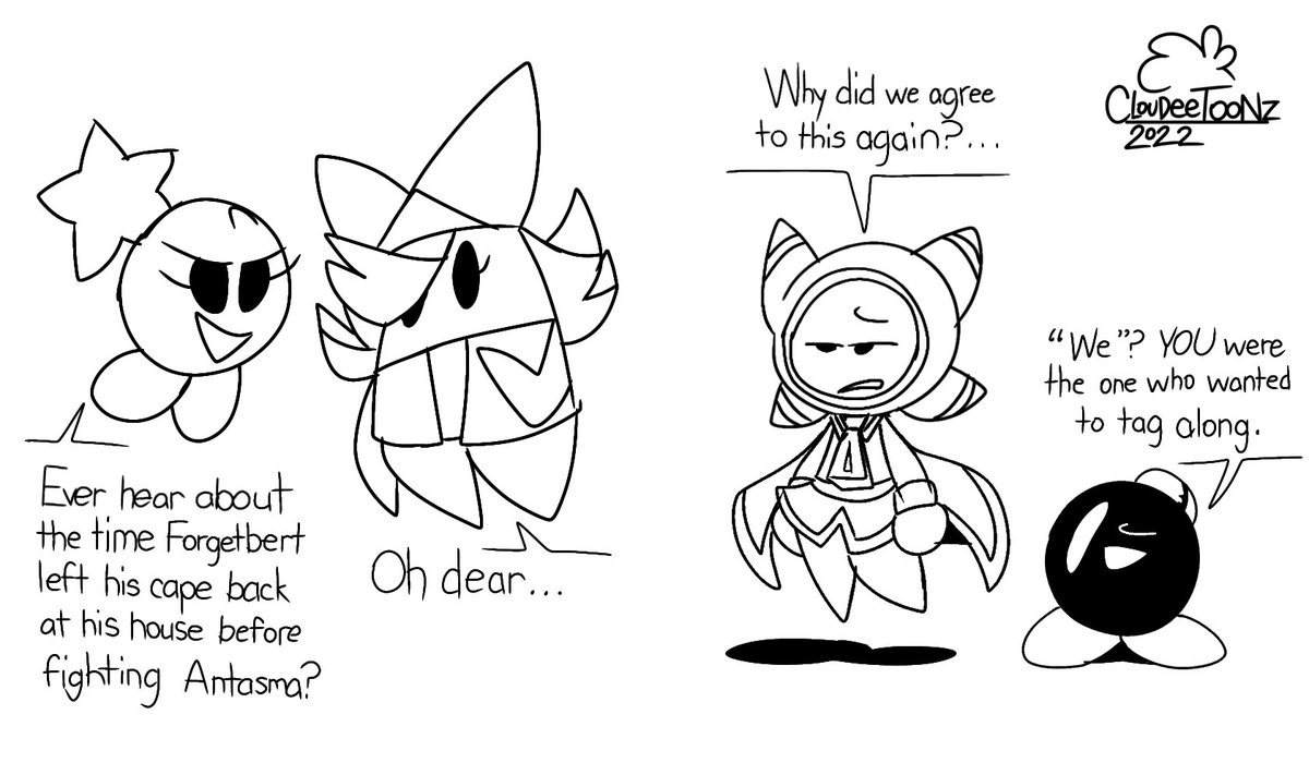 CottonBuzzKill's tweet photo. A night out with the gang

#Dreambert #Starlow #Olivia #Bobby #PaperMario #MarioAndLuigiRPG https://t.co/GiZr92j5s4