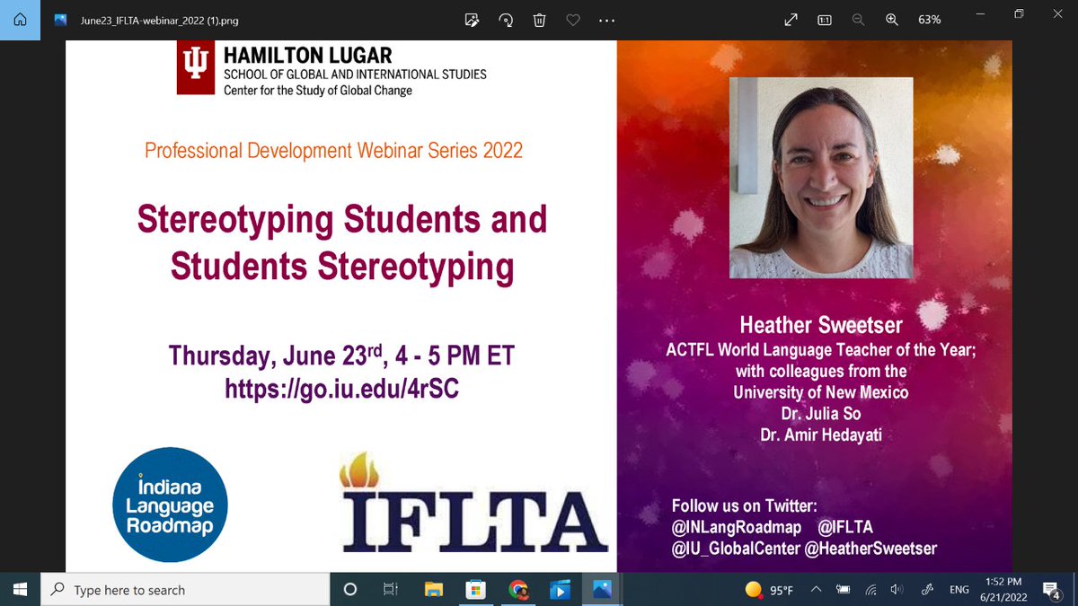 JOIN US! 2022 <a href="/actfl/">ACTFL</a> National Teacher of the Year <a href="/HeatherSweetser/">Heather Sweetser</a>, June 23rd <a href="/NewMexicoOLE/">New Mexico OLÉ</a> <a href="/iflta/">IFLTA</a> <a href="/hamiltonlugar/">Hamilton Lugar School at Indiana University</a> <a href="/AATGOnline/">AATG</a> <a href="/iuarabicflag/">IU Arabic Flagship Program</a> <a href="/FLENJ/">FLENJ</a> <a href="/AZLAinfo/">AZLA</a> <a href="/AATSPglobal/">AATSP</a> <a href="/FIPLV/">FIPLV</a> <a href="/AATFrench/">AATF</a> <a href="/EarlyLang/">NNELL</a> <a href="/AATJ14/">AATJ-American Association of Teachers of Japanese</a> <a href="/CLTA_CA/">Chinese Language Teachers Association of CA</a> <a href="/INLangRoadmap/">Indiana Language Roadmap</a>  
FREE R/TION: go.iu.edu/4rSC We are IN!