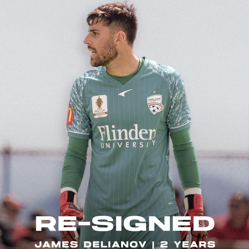 AdelaideUnited's tweet photo. It's another (𝙜)𝙡𝙤𝙫𝙚𝙡𝙮 day! 🧤

We're happy to announce goalkeeper James Delianov has signed a two-year extension with the Club. 📄✍️