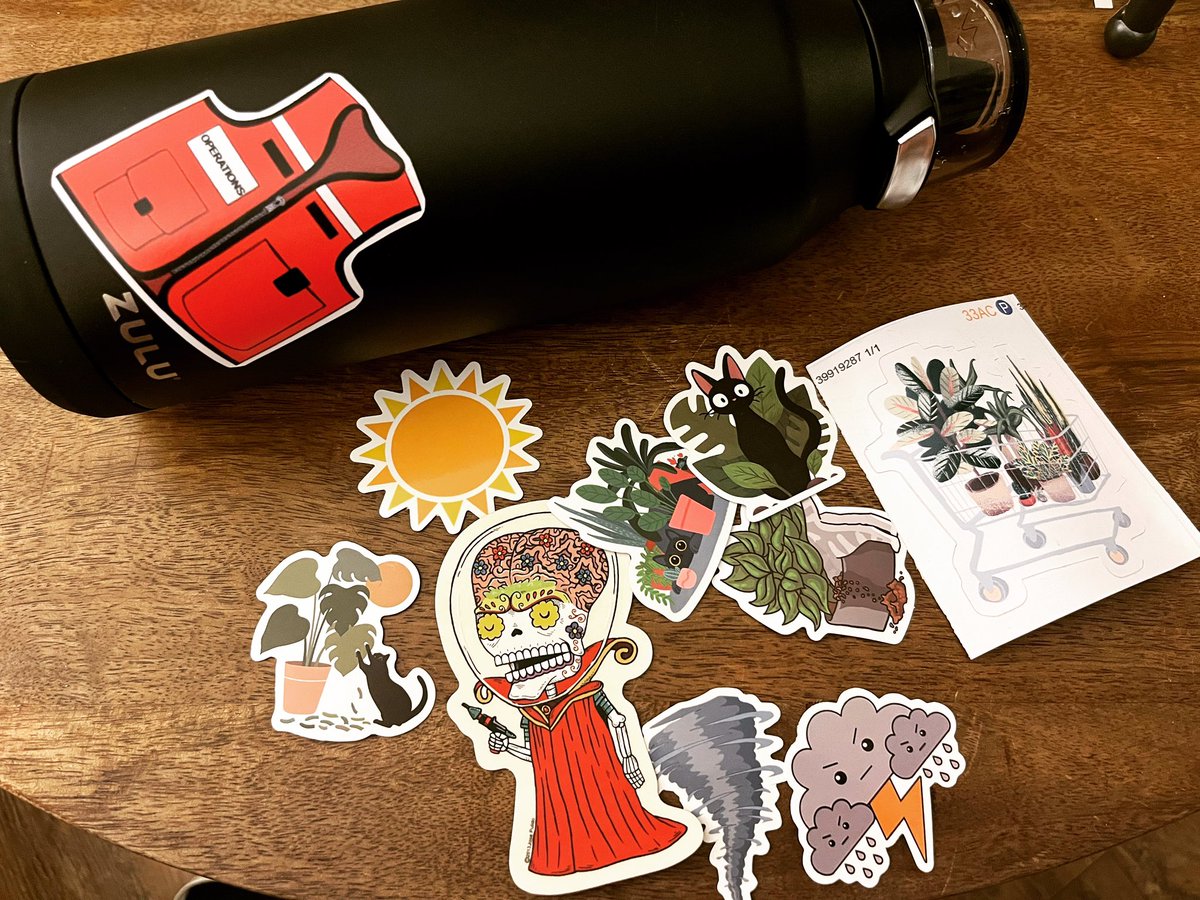 amyheimberger's tweet photo. Putting stickers of my favorite things on my new water bottle #Cats #Hazards #Thunderstorms #Plants #Sunshine #EmergencyManagement #HydrateOrDie #EMGTwitter #AckAckAck https://t.co/3RVPi7oNEA