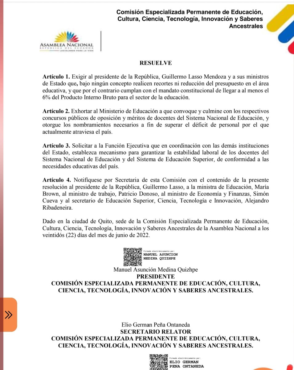 Ante el decreto 457 la comisión de educación de la Asamblea Nacional.Como APE haremos el pedido formal a Mineduc sobre el alcance del decreto en lo referente a educación. Seguiremos informando. Con la APE el magisterio recupera su voz <a href="/Mineducacion/">MinEducación</a> <a href="/danielruiz7787/">Daniel Ruiz Calvachi</a> <a href="/ManuelMedinaQ/">Manuel Medina</a>