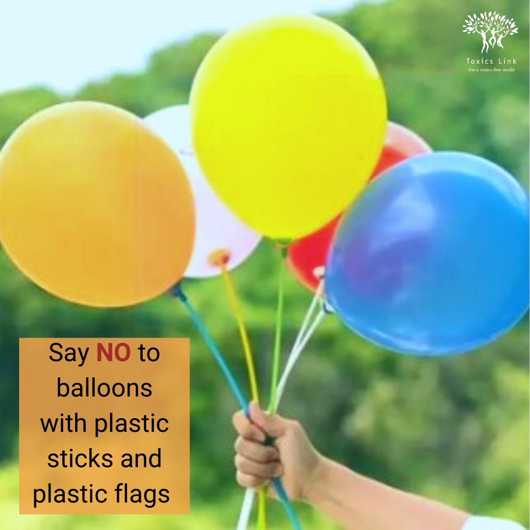 toxicslink's tweet photo. Balloons and plastic flags are among the highest-risk plastic trash items.
Ditch the plastic flags and balloons with plastic sticks. Opt for more eco-friendly decoration options like cloth and paper flags or use thread to hold the balloons.
#BreakFreeFromSingleUsePlastics https://t.co/2gZA5ECokk