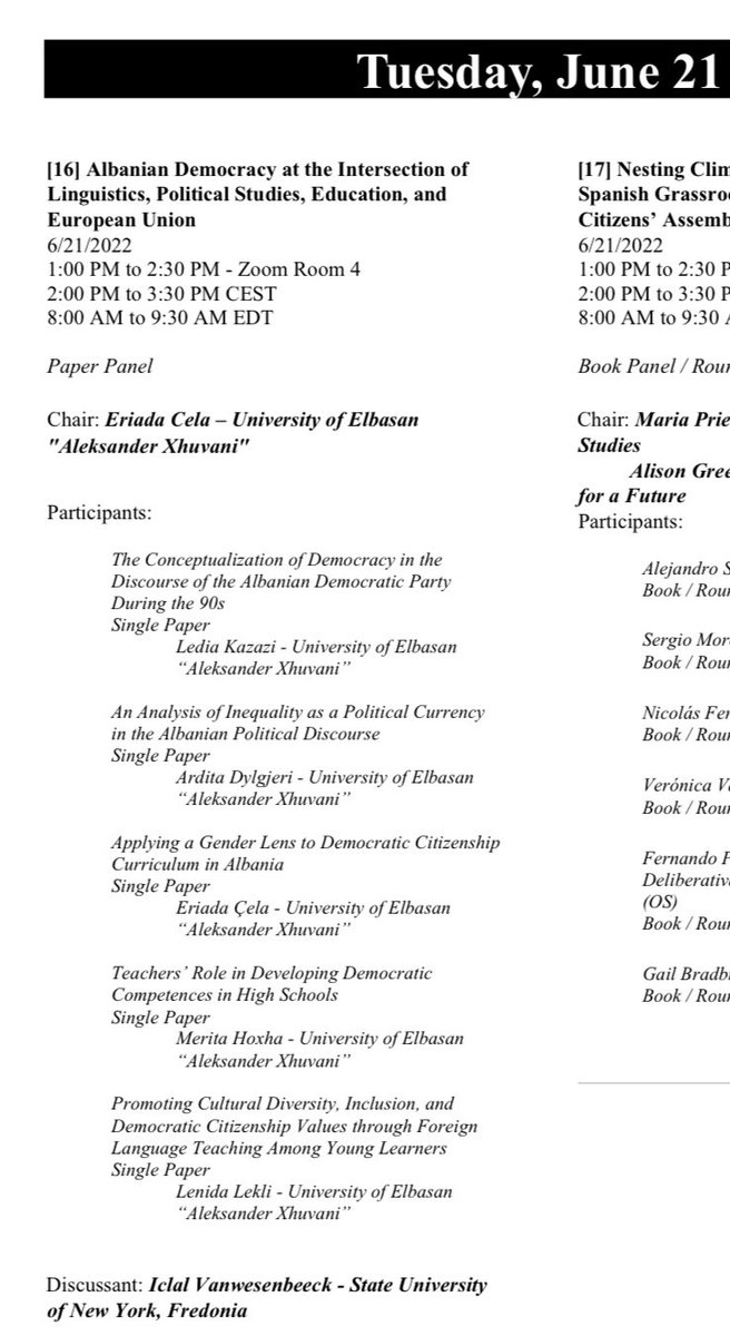 Honored to chair an excellent panel at Council for European Studies Conference: Albanian Democracy at the Intersection of Linguistics, Political Studies, Education and European Union. My paper: Applying a Gender Lens to Democratic Citizenship Curriculum in Albania #cesconference