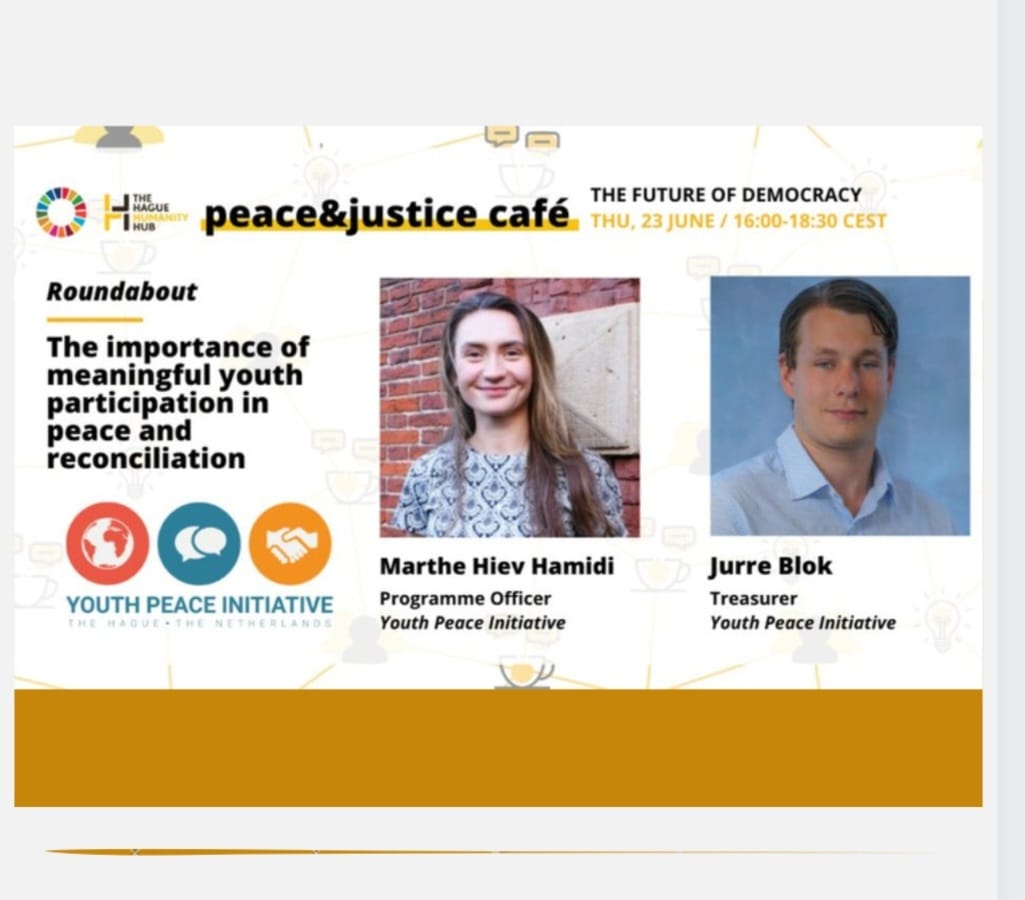 Young people are often the majority of the population in countries with ongoing peace processes. Yet their leadership and roles in transforming conflict, are not adequately emphasised Join our Programme Officer and Treasurer in session for <a href="/HumanityHub/">The Hague Humanity Hub</a>'s Peace&amp;JusticeCafe