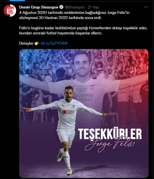 #Sivasspor'dan sözleşmesi biterek ayrılan #jorgefelix in eski kulübü …