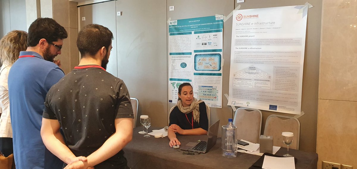 h2020sunshine's tweet image. It&apos;s dating time!💞
At #NanoWeek, the participants are getting to learn about the #DecisionSupportSystems being developed in the NMBP-15 &amp;amp;-16 projects in a speed dating session. Here, Lisa Pizzol is explaining the SUNSHINE #SafeInnovationApproach e-infrastructure.