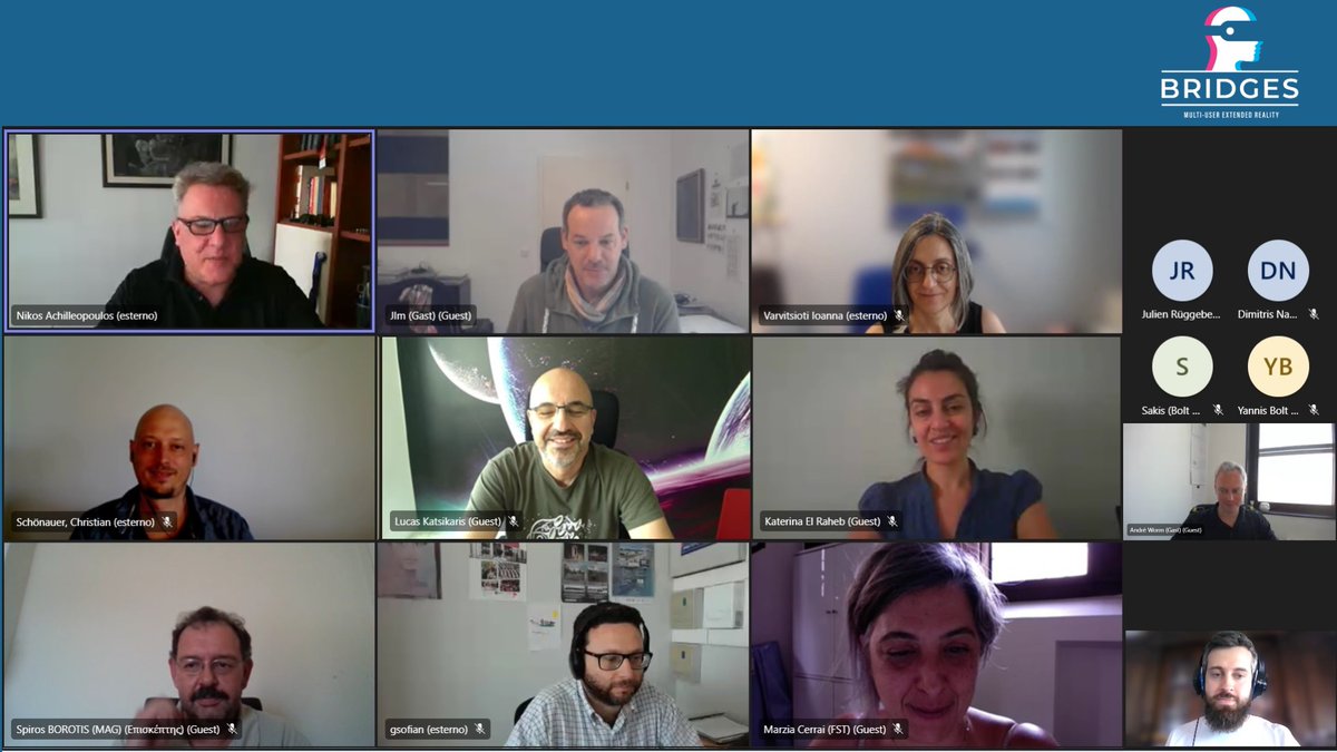 The BRIDGES consortium met yesterday for its plenary virtual meeting.

In view of the beta version❗️, interesting updates have yet to come... Are you ready? Stay tuned!
#extendedreality #XR #virtualreality #mixedreality #augmentedreality #Horizon2020 #H2020