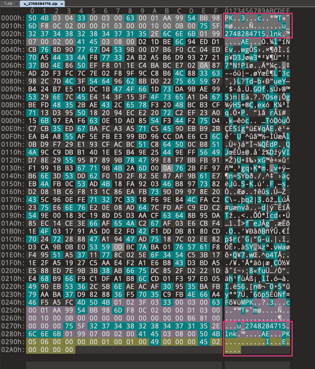 cyb3rops's tweet photo. Let's detect these ZIP attachments with .lnk file contents

- magic header check
- size
- location of string ".lnk" relative to end of file

Example
https://t.co/pvgGLcGZvI https://t.co/KUzmVoQGn9