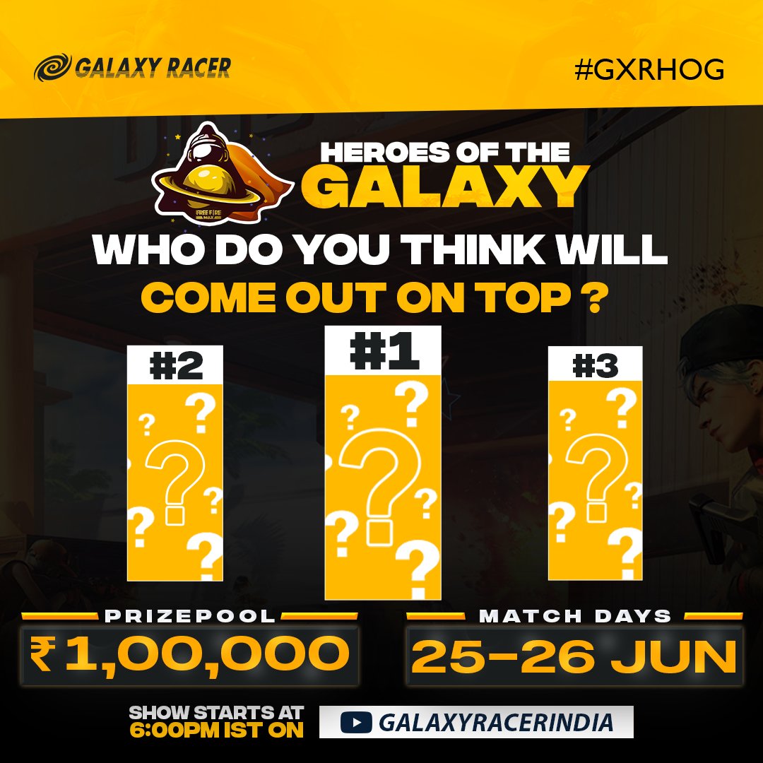 galaxyracerind's tweet photo. 12 Heroes π¦Έπ»ββοΈ, 2 Days πΊοΈ, 1 Title π
Who will emerge victorious and take it home? #GXRHOG
π₯ β π₯ βπ₯ β
Commentππ»
#WeAreGXR #FreeFireMax #FreeFireIndia #FFInvitational #FreeFireMaxTournament #FreeFireIndiaOfficial https://t.co/L3fC3GwS4E