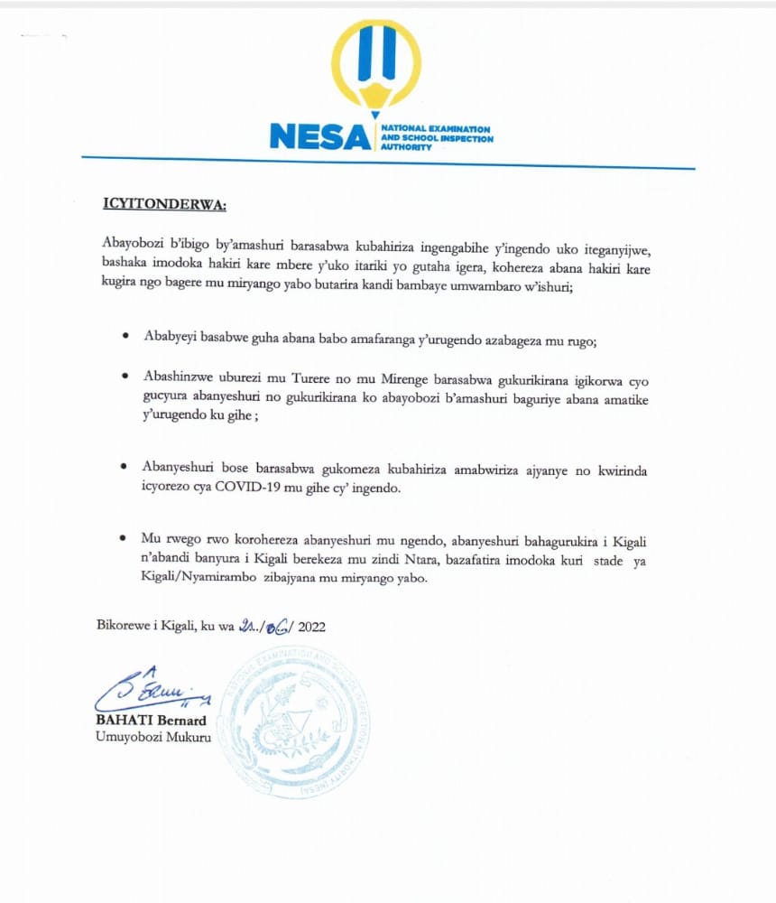 NESA_Rwanda's tweet photo. Itangazo ku ngendo z'abanyeshuri   biga bacumbikirwa bajya mu biruhuko bisoza umwaka w'amashuri  2021/2022 ,@REBRwanda ,@Rwanda_Edu ,@RTB_Rwanda ,@rbarwanda ,@RURA_RWANDA , @Rwandapolice , @BernBahati https://t.co/wUIL7iKB19