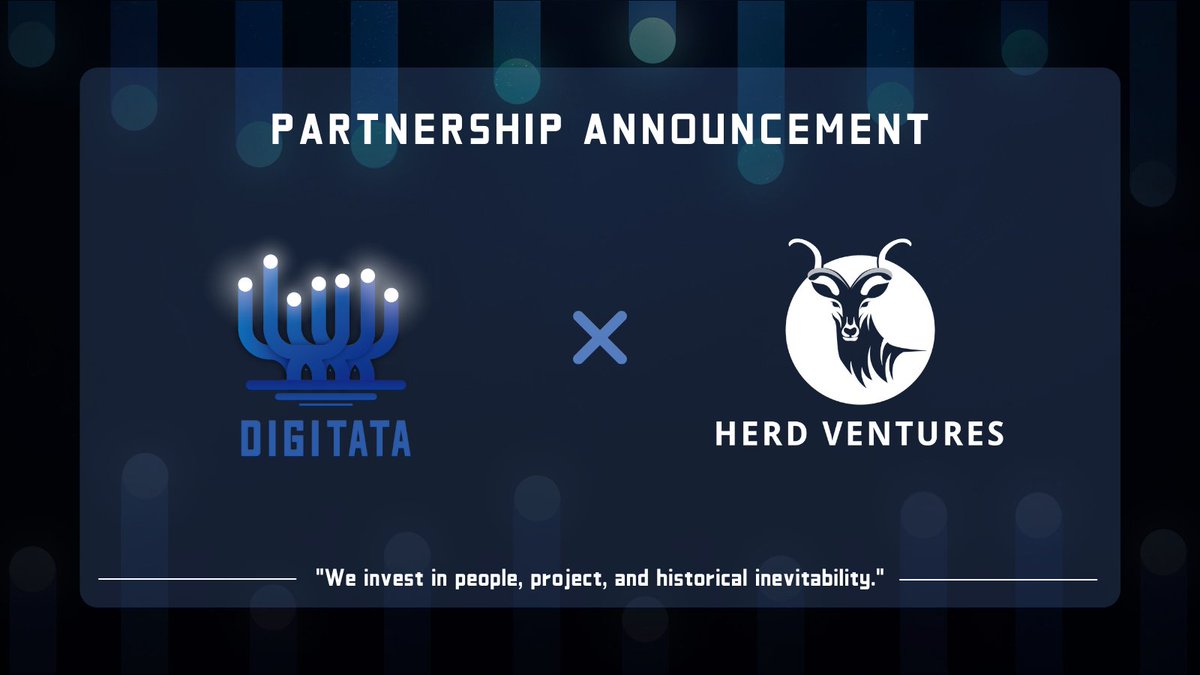 DigitataCapital's tweet image. 🥂PARTNERSHIP ANNOUNCEMENT

@DigitataCapital🤝@herdventures 
 
✨ Herd Ventures invests in the leaders building the open economy.

We are happy to collaborate with kindred-spirit teams.
Give them huge welcome🎉