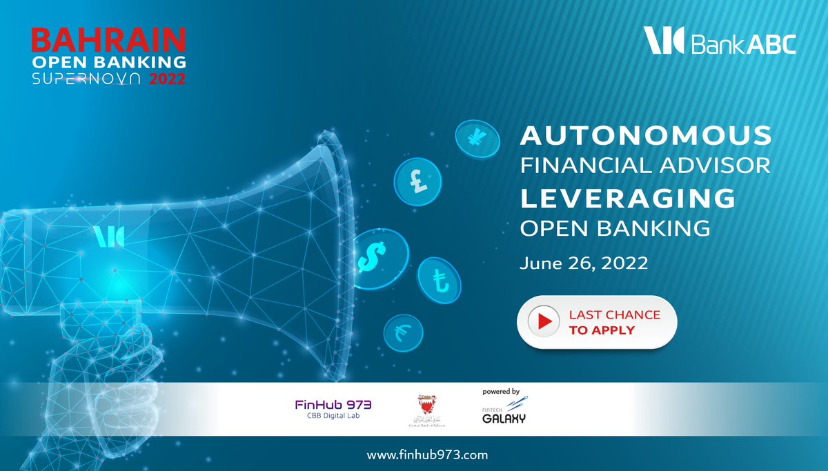FinHub973's tweet photo. Final call for autonomous financial advisory technology providers.
If you have an innovative autonomous financial advisory solution for corporate and individual customers, submit your proposal before 26th June 2022 via the link below.
https://t.co/XMMAdzdMTC

@BankABC_News https://t.co/nb5rsFfPj4