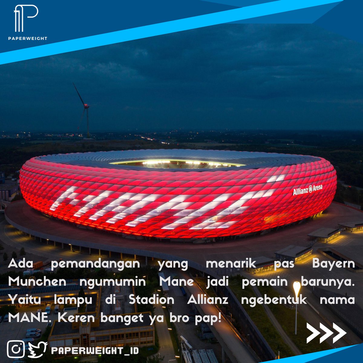 paperweight_id's tweet photo. Dari stadion Allianz dikasih tulisan nama Mane, sampe gaji dobel dari Liverpool. https://t.co/4qCVgD27rZ