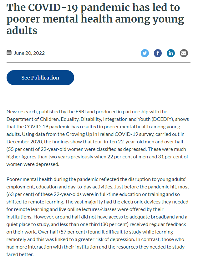 RoryHearneGaffs's tweet photo. Really struck by this
40% of 22-year-old men 
55% of 22-year-old women in Ireland were classified as depressed
Really sad for our young people today
Stop the snowflake comments, young adults need support,hope,decent jobs,prospect of homes of their own

https://t.co/usvSNZYT34 https://t.co/DLgF84RHtE