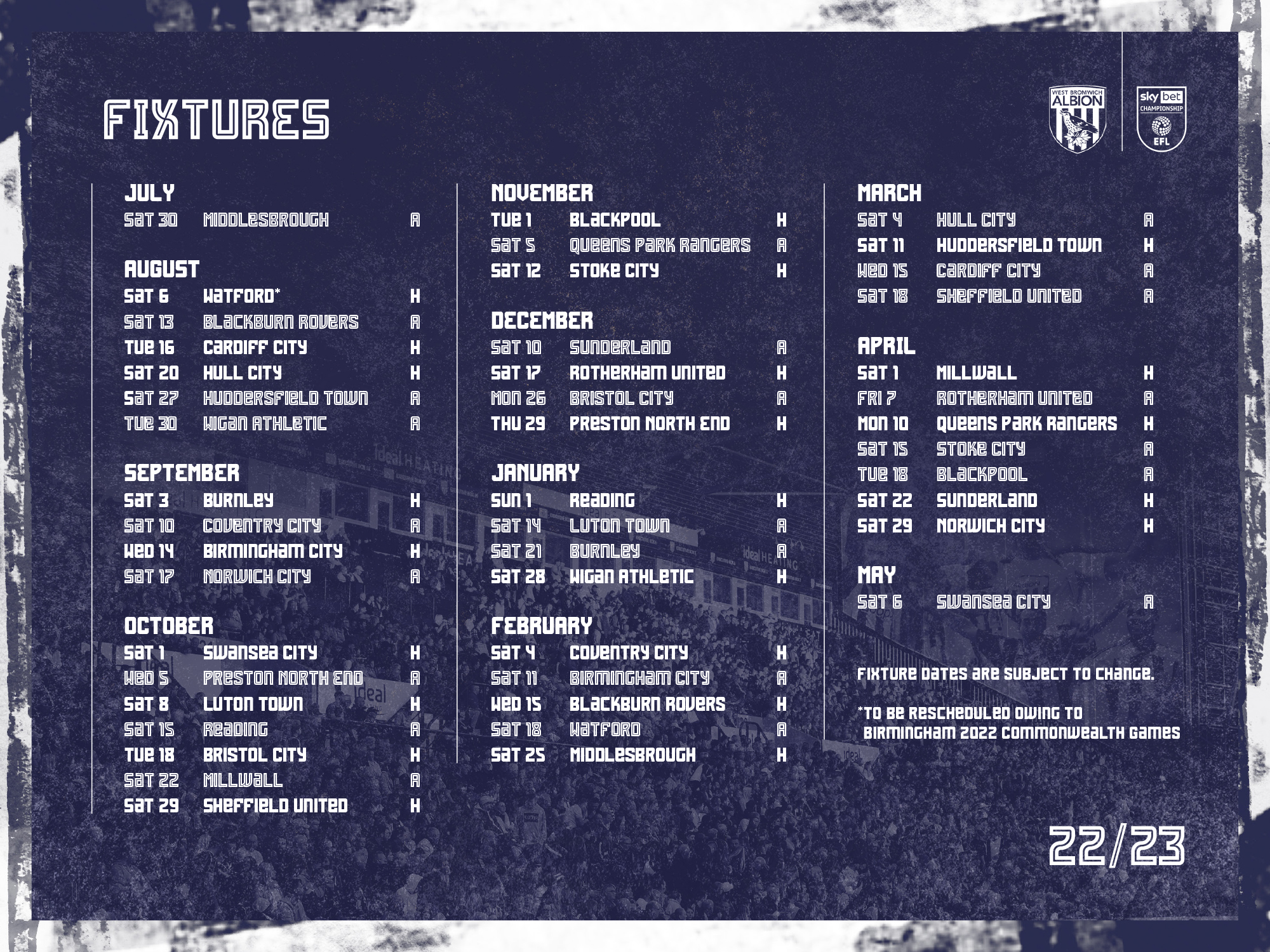 Fixtures: New Date For West Brom Trip - Watford FC