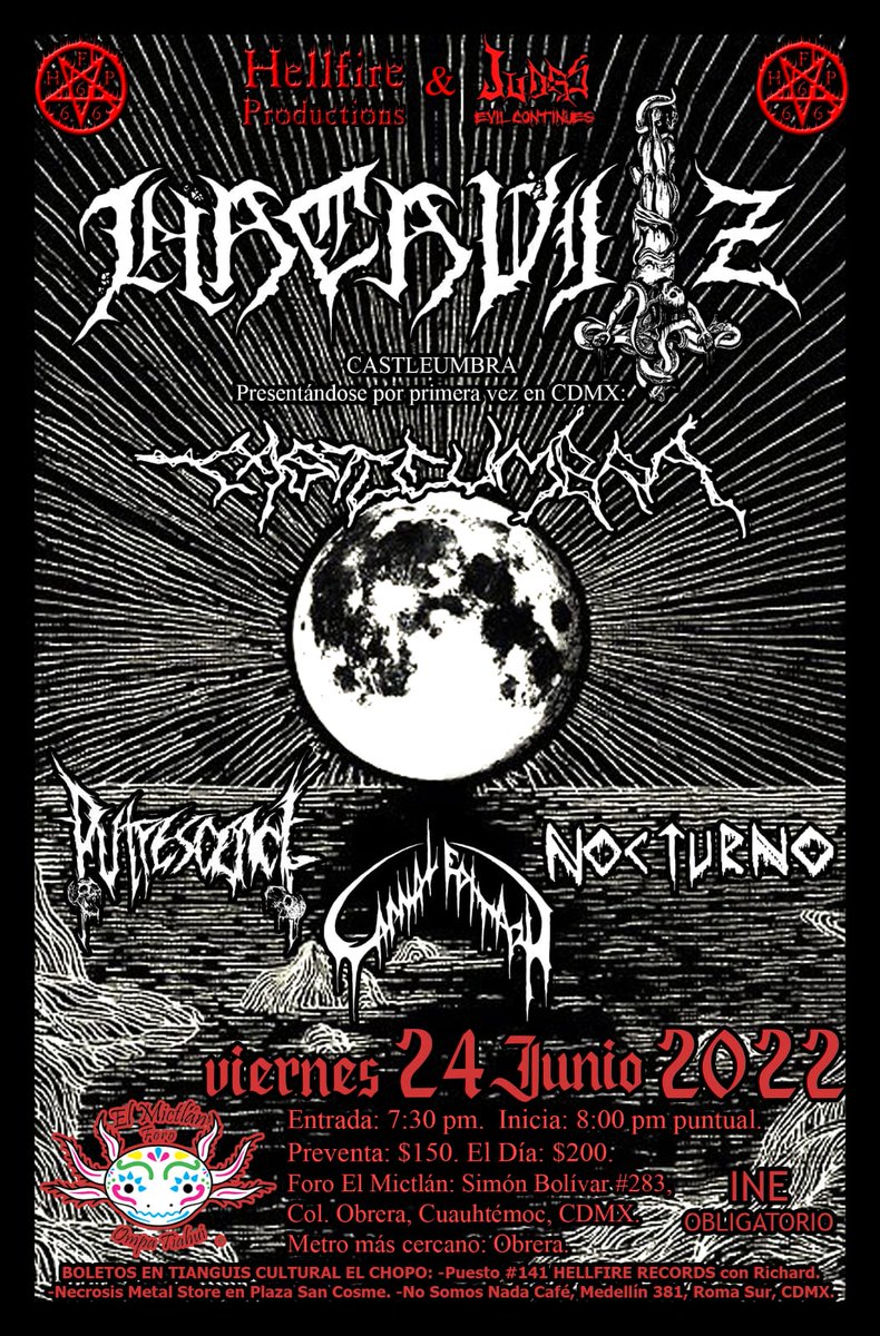 Noche de metal en el Mictlán 🤘
24/06/22, 19:30hrs @HellfireProductions @JudasEvilContinues <a href="/Hacavitz/">jose may</a> <a href="/Castleumbra/">PINNED | MOVED</a>
Preventa: $150 y el día en $200 (+18 INE)
#FOROELMICTLAN #metal #eventometal #eventoscdmx #cerveza #cultura #musicaenvivo #judasevilcontinues #eventos #metalenvivo