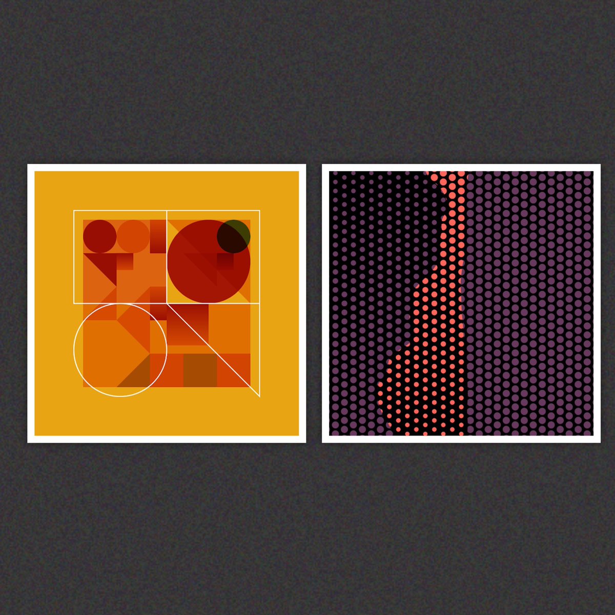meebithood's tweet image. “Orange” 

Left: “Elementals” #355 from @xiiixiii 
Right: “Ode to Roy” #721 from @artplusbrad 

#generativeart #artblocks #nftart